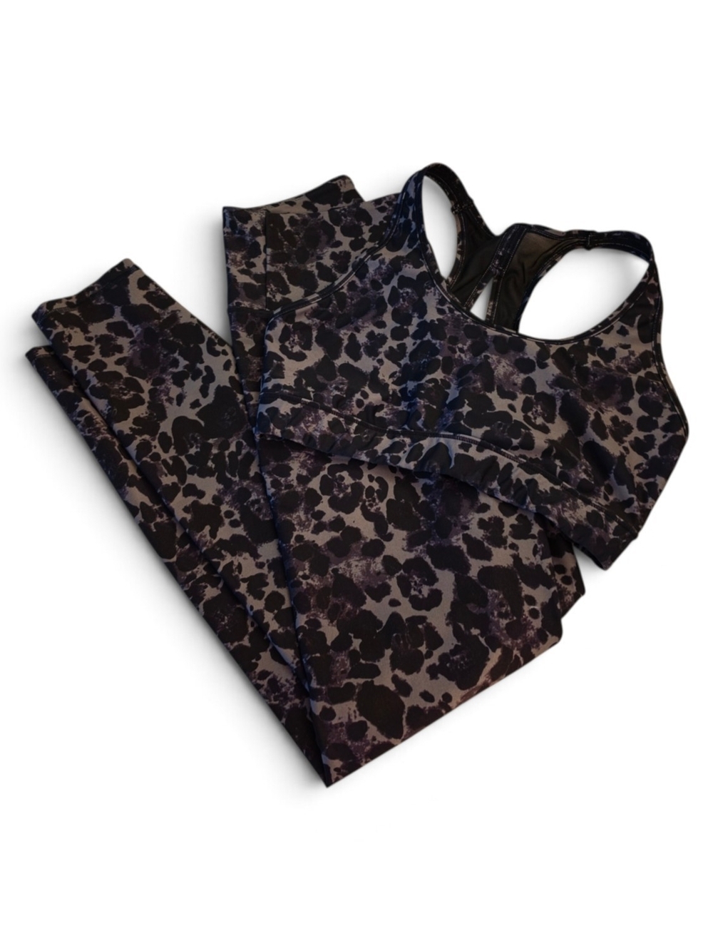 Balance Collection Black & Gray Leopard Print Sports Bra and Leggings Set